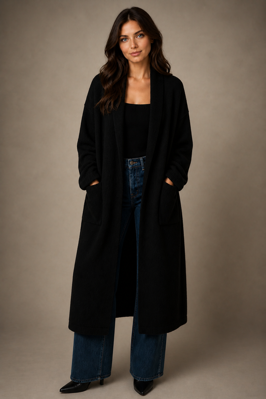 PURE CASHMERE OVERSIZED LONGLINE SWING COAT WITH POCKETS