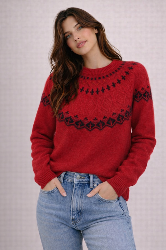 100% MERINO WOOL FAIR ISLE PATTERN SWEATER