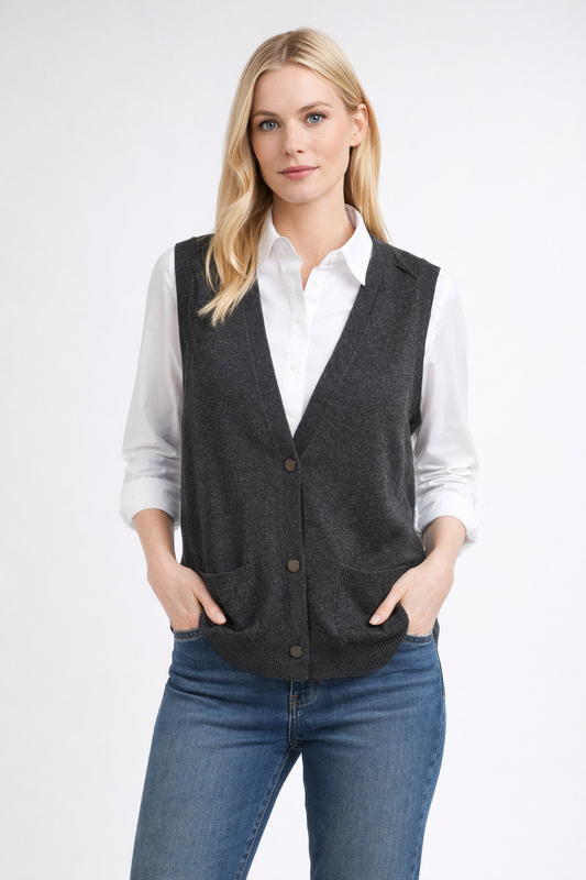 WOMENS CARDIGAN VEST WITH BUTTONS AND POCKETS