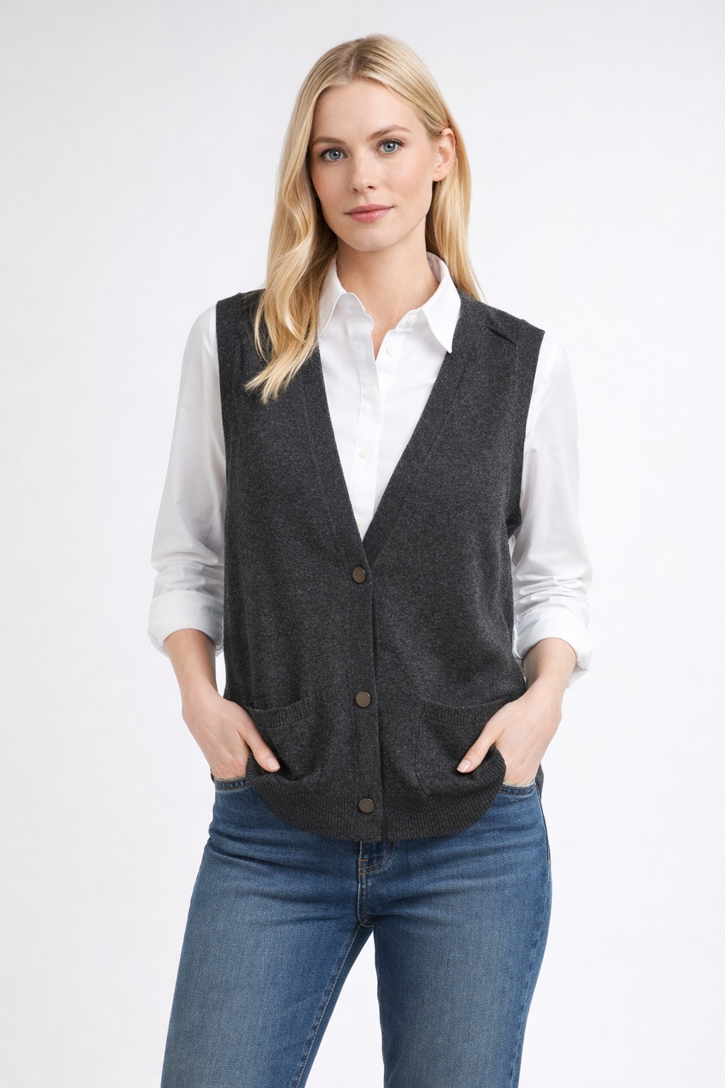 WOMENS CARDIGAN VEST WITH BUTTONS AND POCKETS