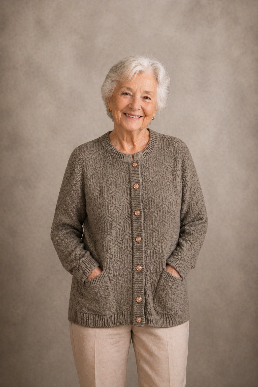 ABSTRACT PATTERN BUTTON TO NECK CARDIGAN