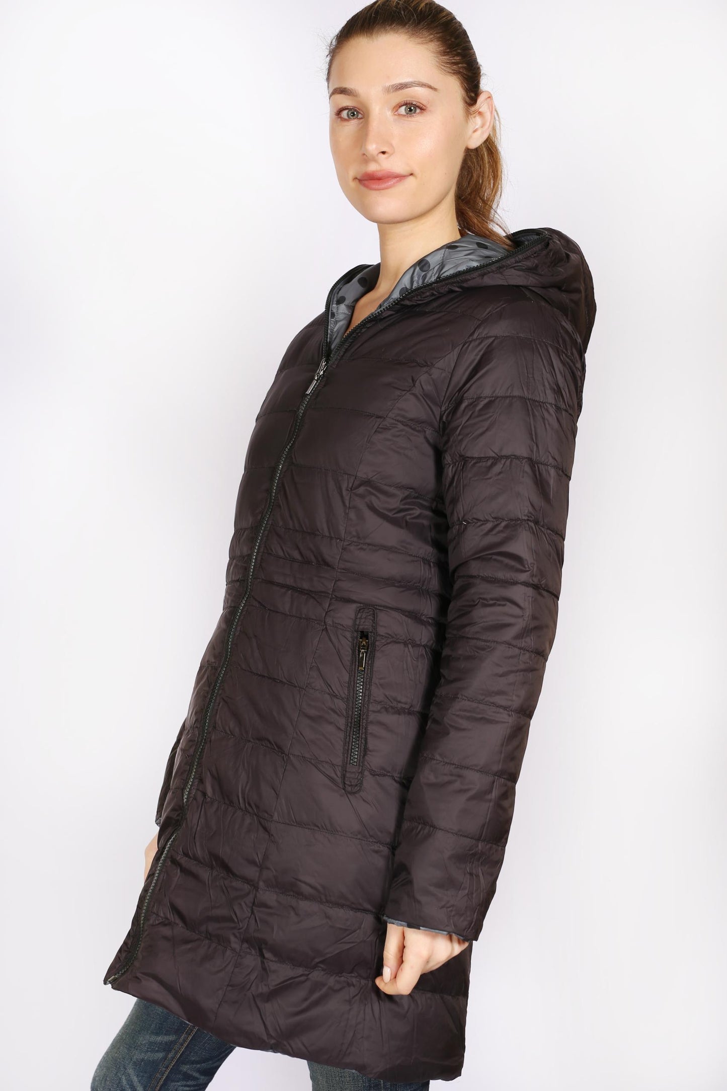 SABENA 3/4 LENGTH PACKAWAY REVERSIBLE DOWN JACKET