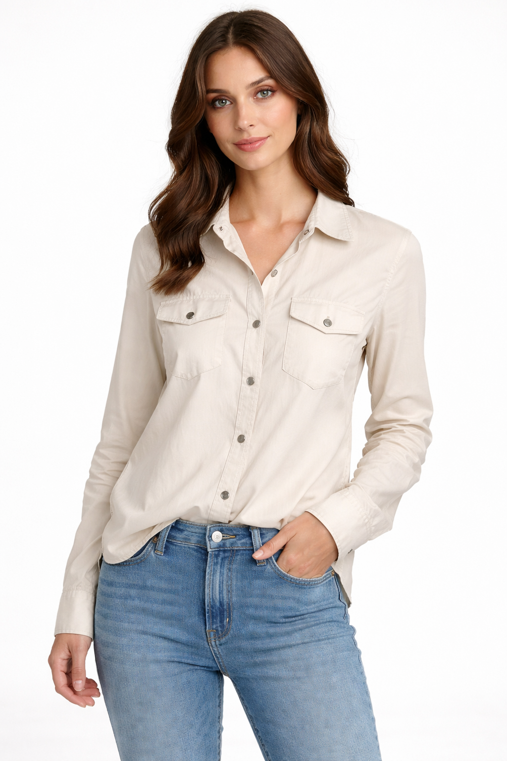 BELLA DAHL LONG SLEEVE WESTERN SHIRT BUTTON DOWN -MOON STONE SHIRT