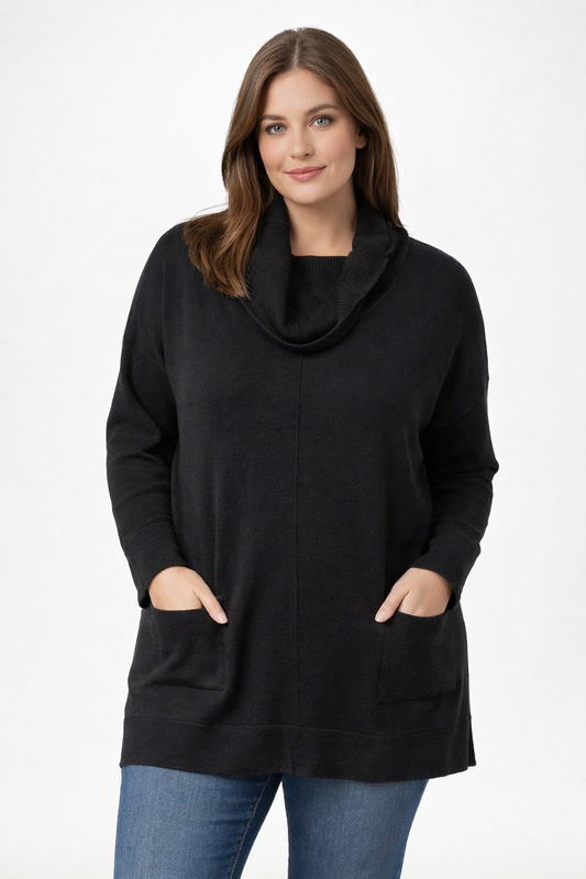 Fields Women Plus Size Roll neck Pullover With Pockets and line in the middle