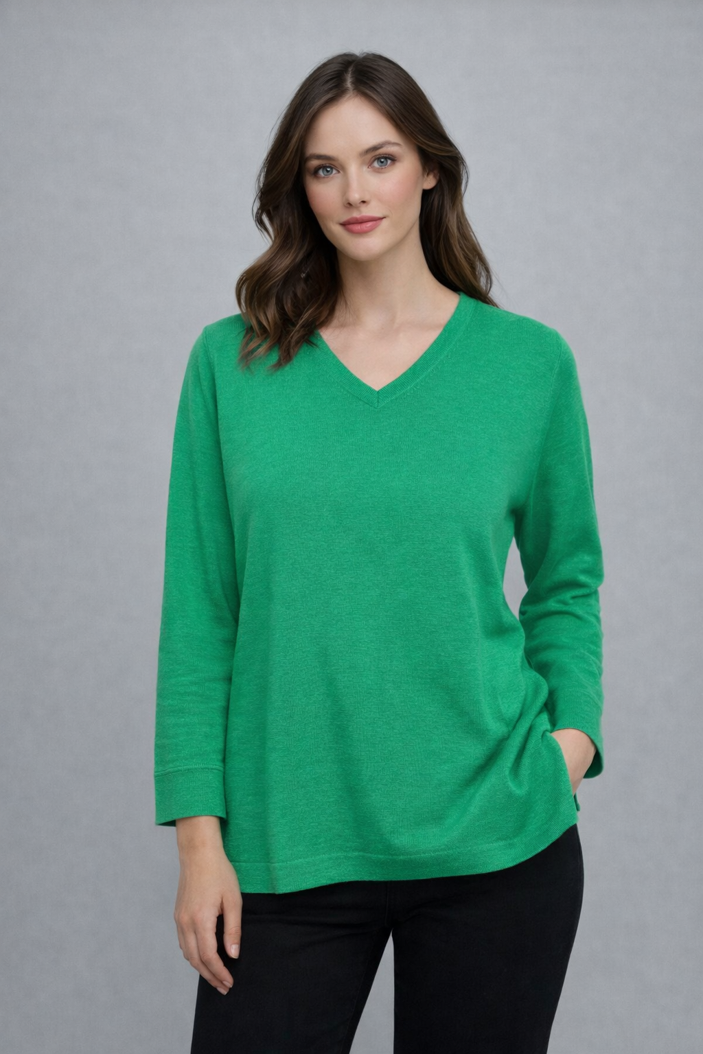FINE PURE WOOL JERSEY VEE PULLOVER