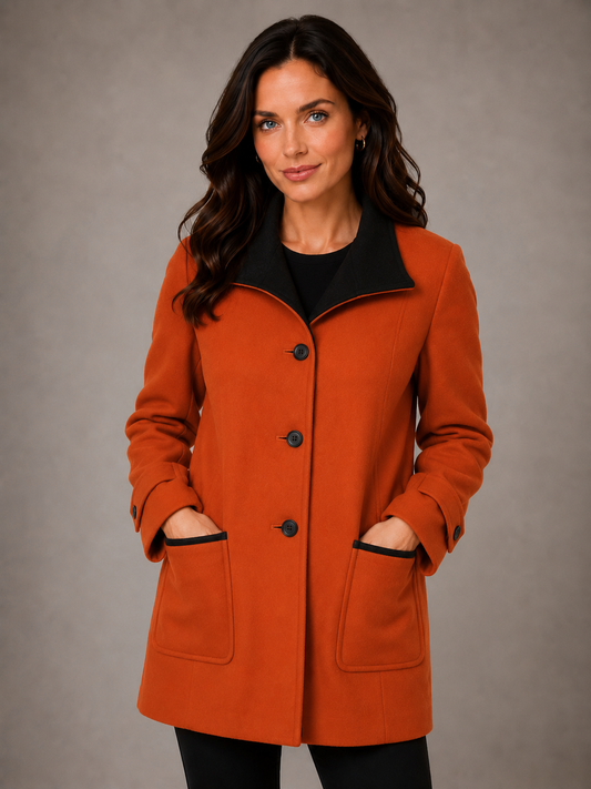 KESTA LONG LINE TWO TONE FUNNEL NECK COAT MADE IN UK