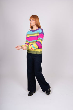 Multi Stripe Pullover with Fashion Sleeves Bridge & Lord Cashmere / Merino