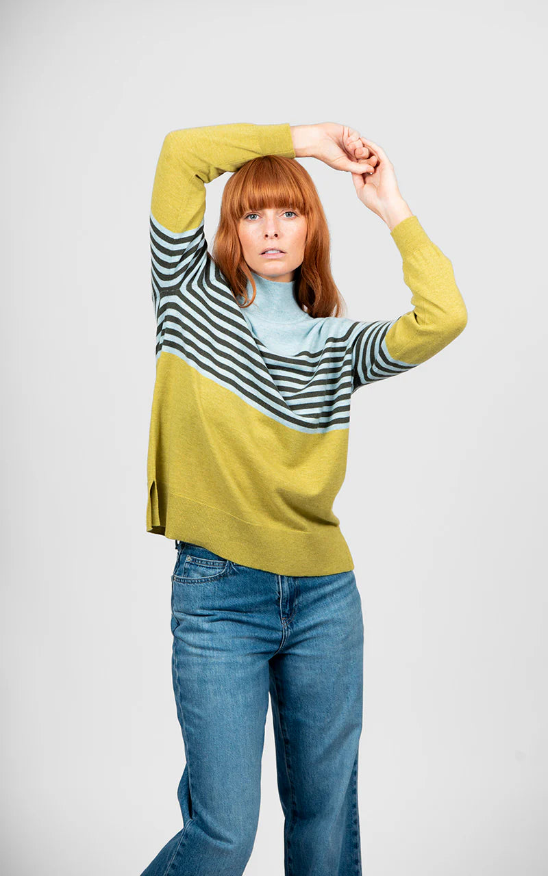 Bridge & Lord - Stripe and Colour Block Mock Neck