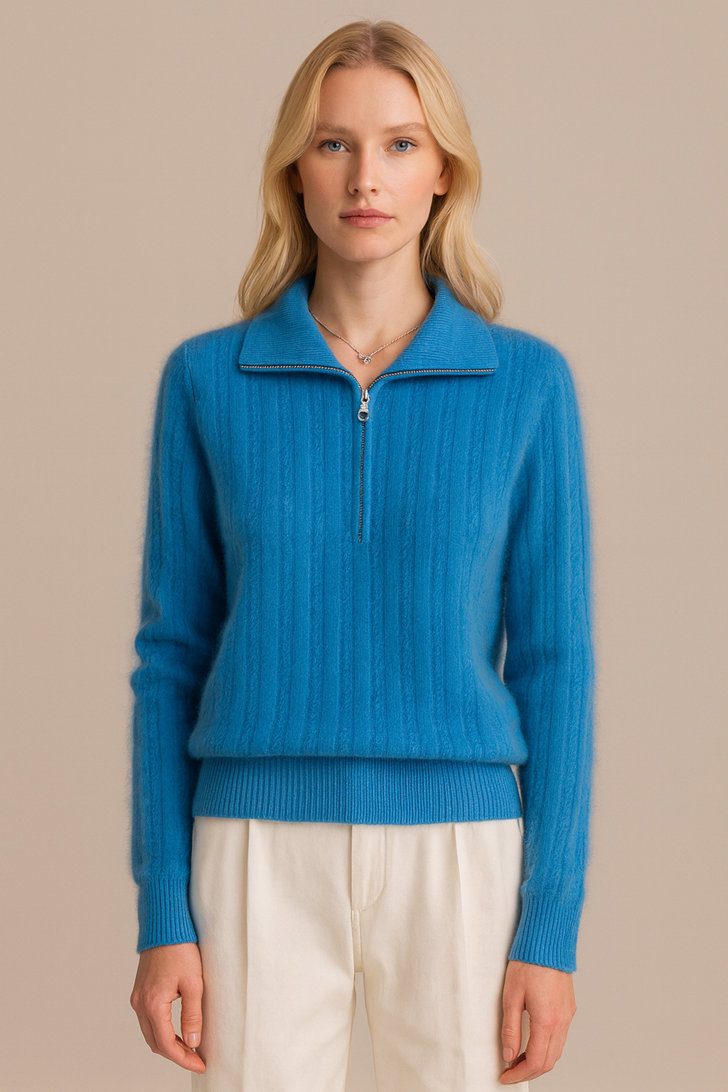 Pure Merino Wool Half Zip Cable Pullover