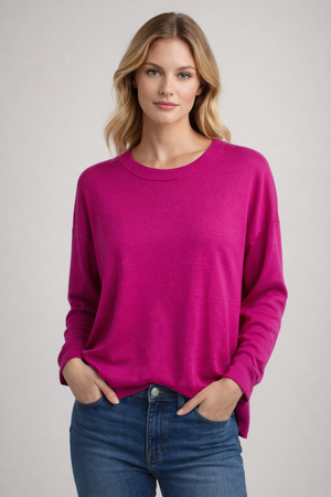 PURE WOOL CREW OVERSIZED PULLOVER WITH BUTTONS BACK