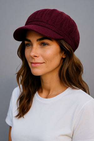 Ribbed Knit Beret Hat with Thermal Lining