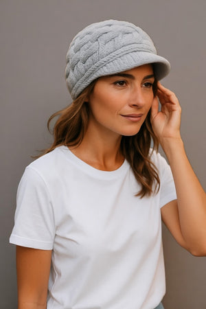 Ribbed Knit Beret Hat with Thermal Lining