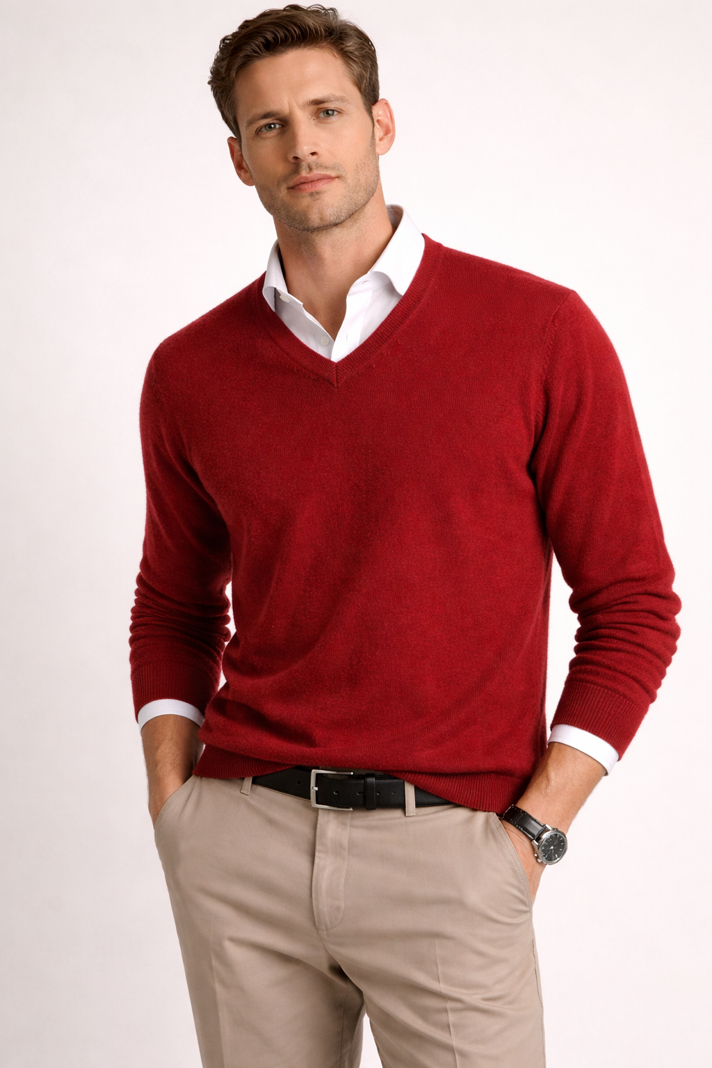 Men 100% Cashmere Vee Neck Pullover