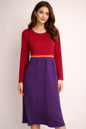 FIELDS TWO TONE PURE WOOL CREW NECK DRESS