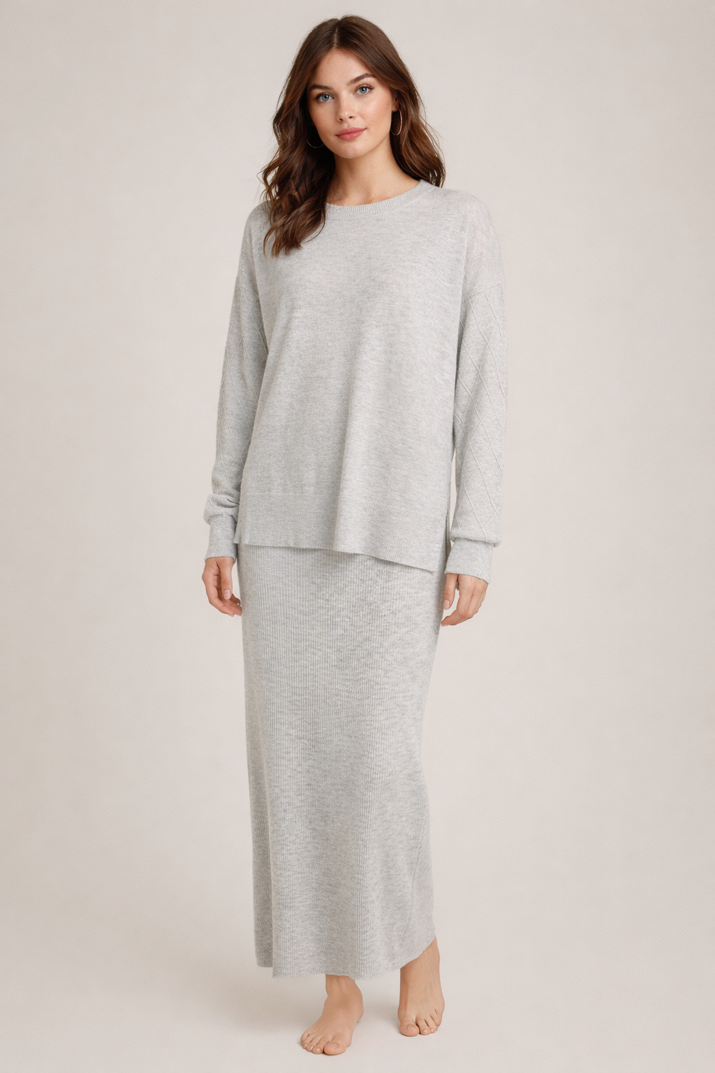 BASIC RIBBED KNIT SKIRT WITH SPLIT