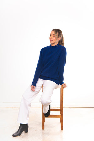 HIGH CREW NECK PULLOVER WITH CABLES