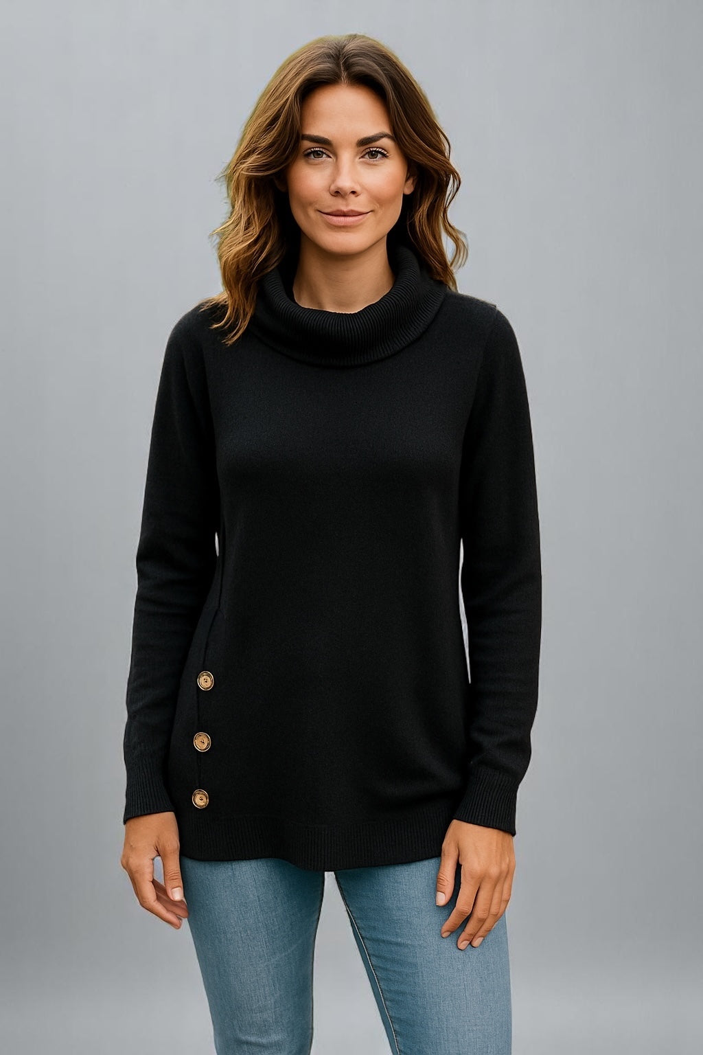 Fields Knitwear Tunic with Side Splits & wide Roll Neck