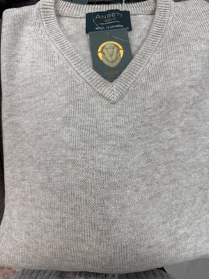 ANSETT Gold Slim Fitted Cashmere & Wool V-Neck Pullover