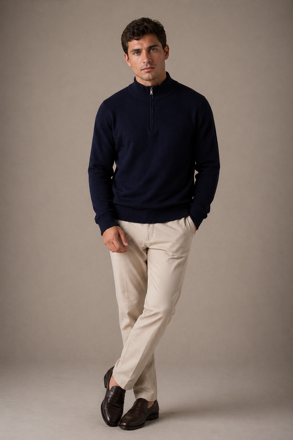 1/4 ZIP PULLOVER WITH RIB BASQUE