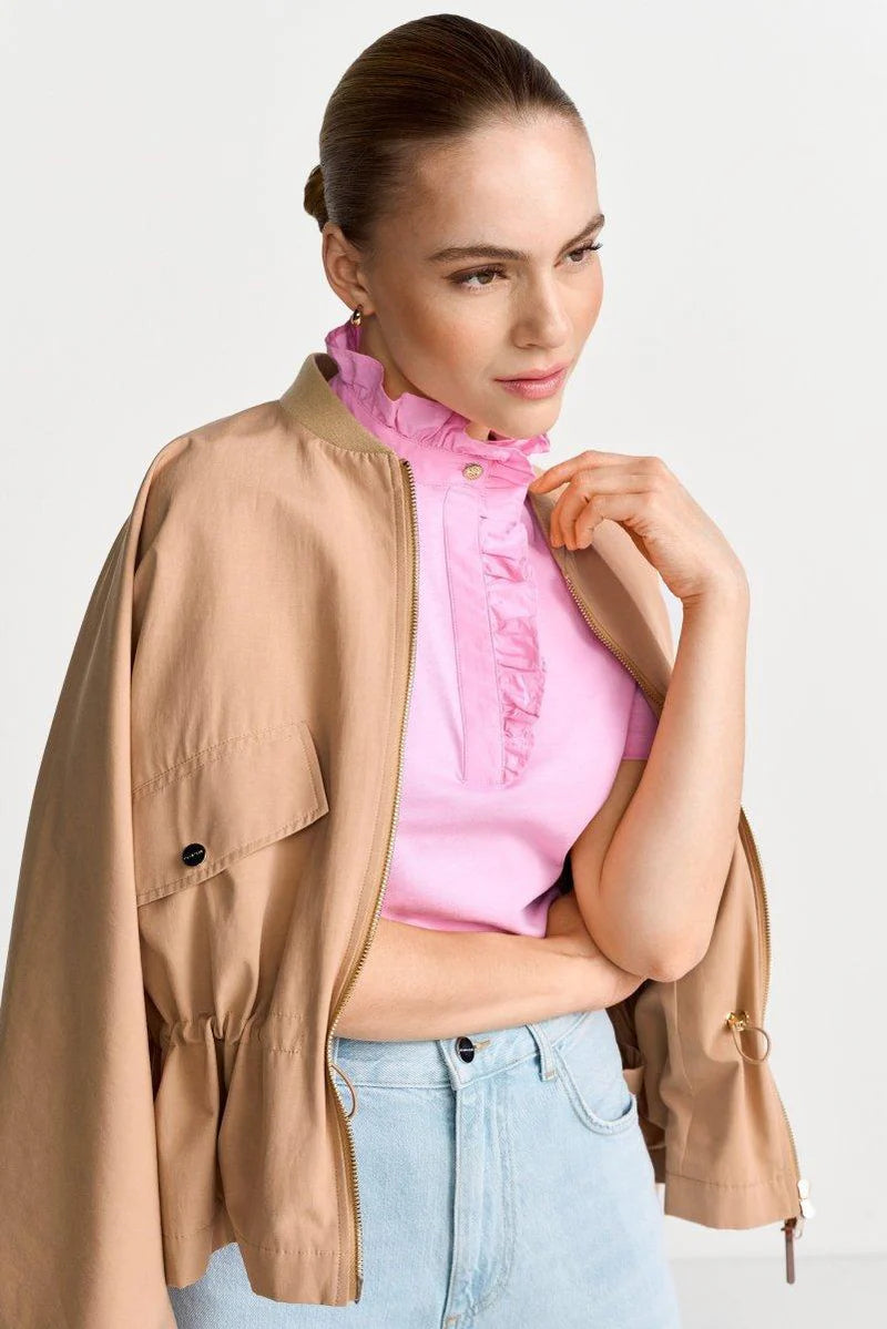 RICH & ROYAL COLLAR T-SHIRT WITH BUTTONS AND RUFFLED COLLAR