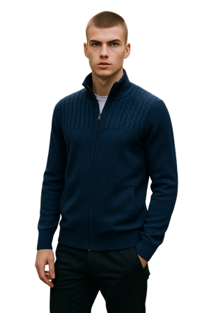 ANSETT GOLD FULL ZIP HALF CABLED WiTH LINED POCKETS