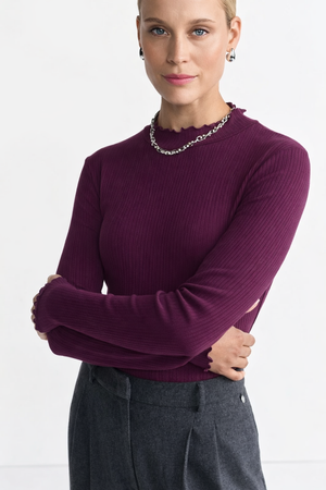 RICH & ROYAL RIBBED RUFFLED NECK LONG SLEEVE MADE IN PORTUGAL