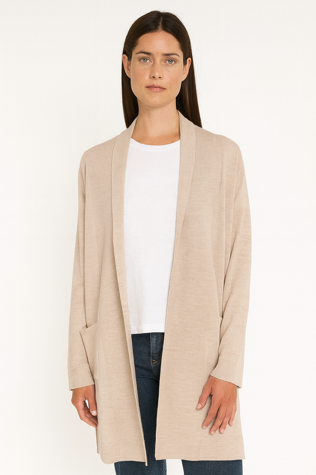 Longline Cardigan with pockets Pure merino wool Machine washable
