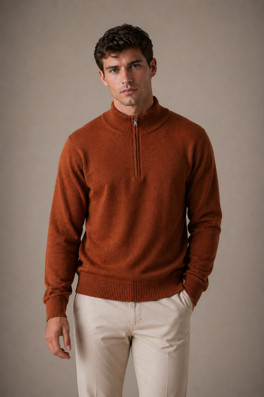 1/4 ZIP PULLOVER WITH RIB BASQUE