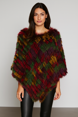 Luxury Angora Fur Colourful Poncho