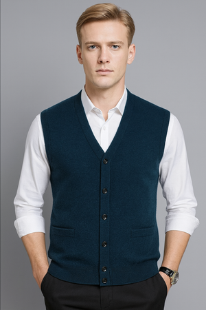Pure wool Cardigan Vest With Pockets