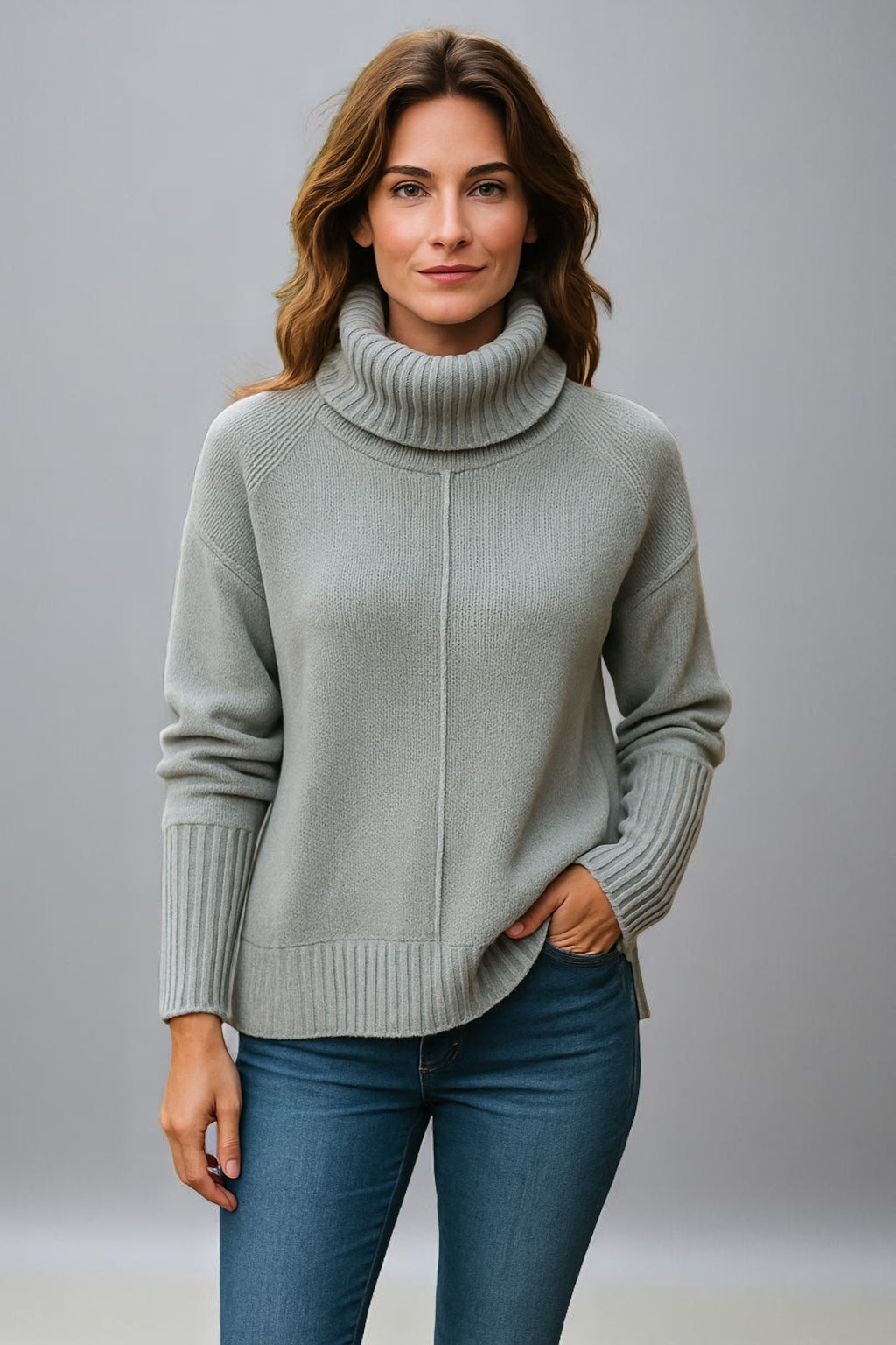 Bella Roll Neck Sweater with Line Detail