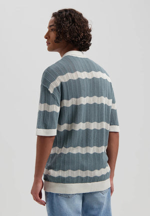 DSTREZZED TADEO SHORTSLEEVE STRIPE SHIRT IN STORMY SEA