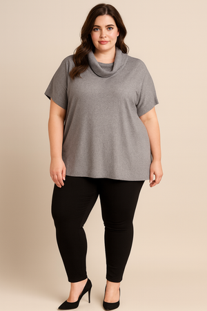 Fields Women Plus Size Roll neck Pullover Short Sleeves