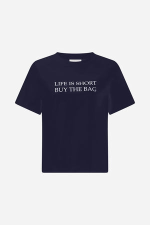 RICH & ROYAL PURE COTTON NAVY T-SHIRT WITH STATEMENT PRINT