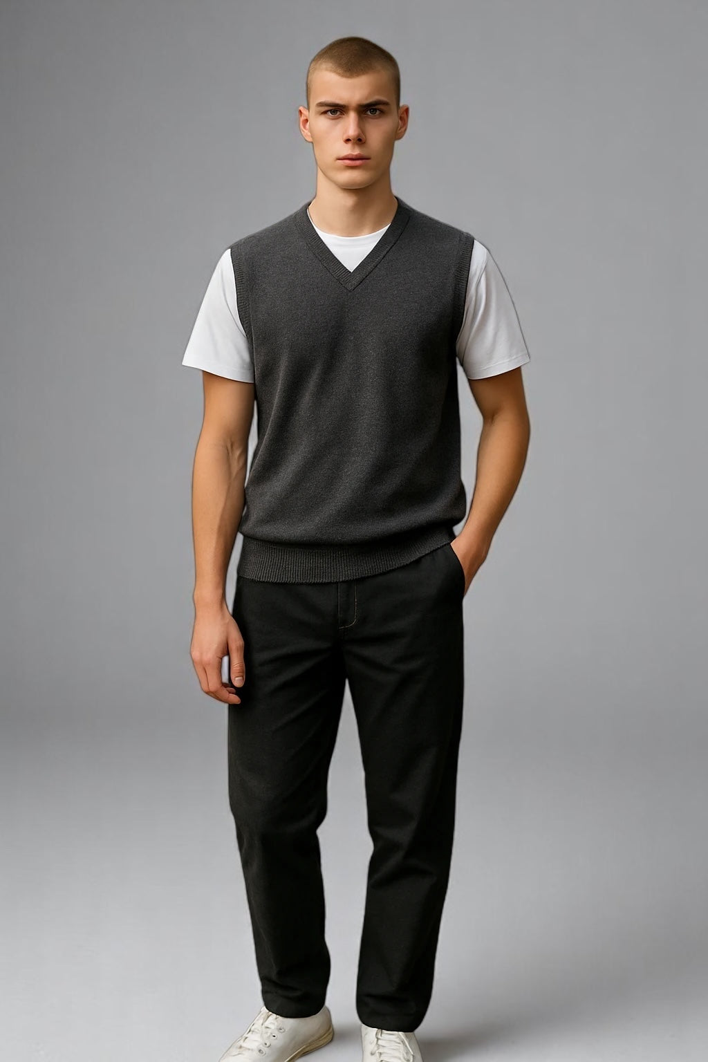 Sovrano Vest Deep vee neck Pure Merino Wool