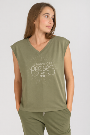 PURE COTTON Le Temps des Cerises V- neck top