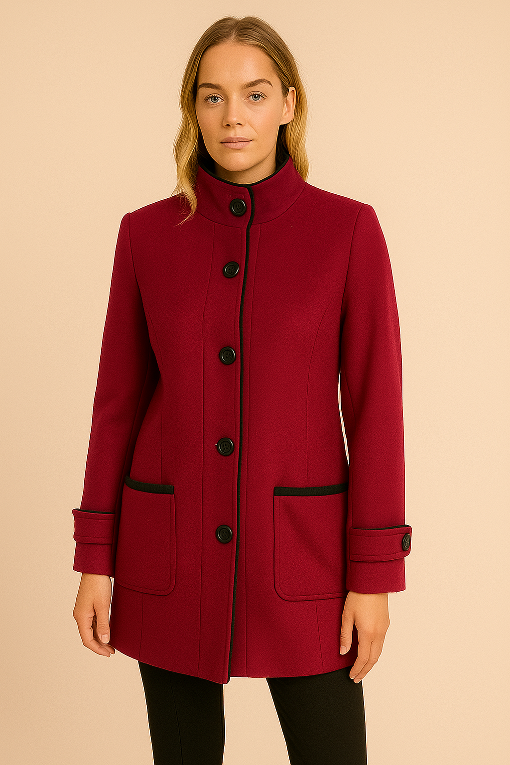 KESTA LONG LINE TWO TONE FUNNEL NECK COAT MADE IN UK