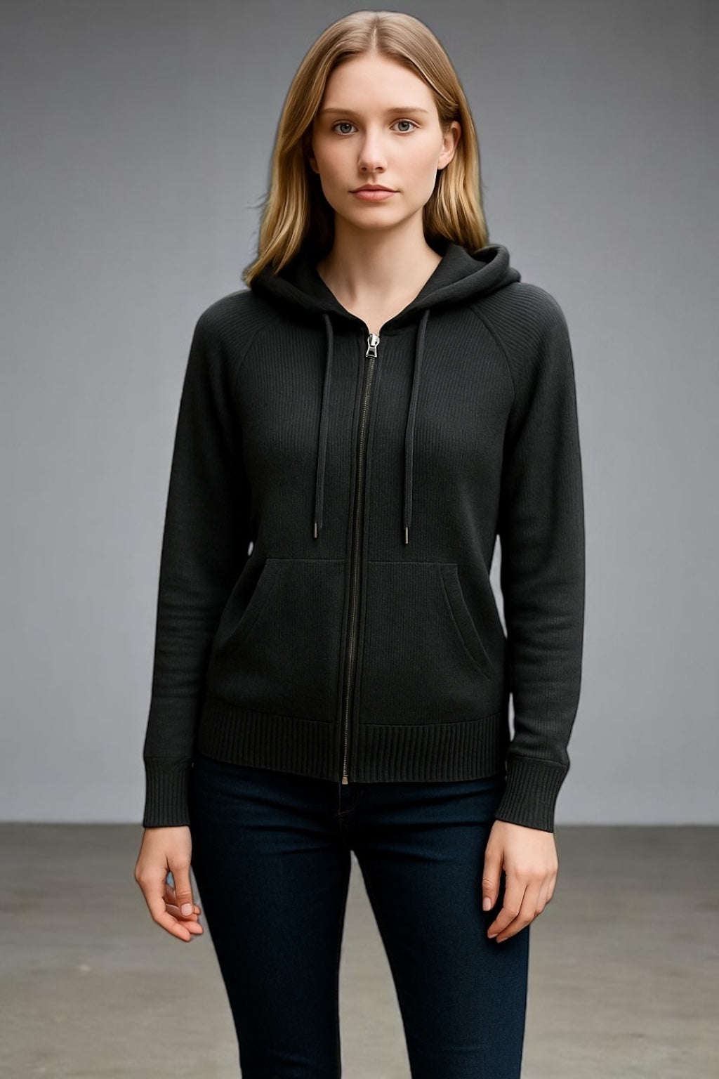 Pure cashmere Full zip hoodie with pockets