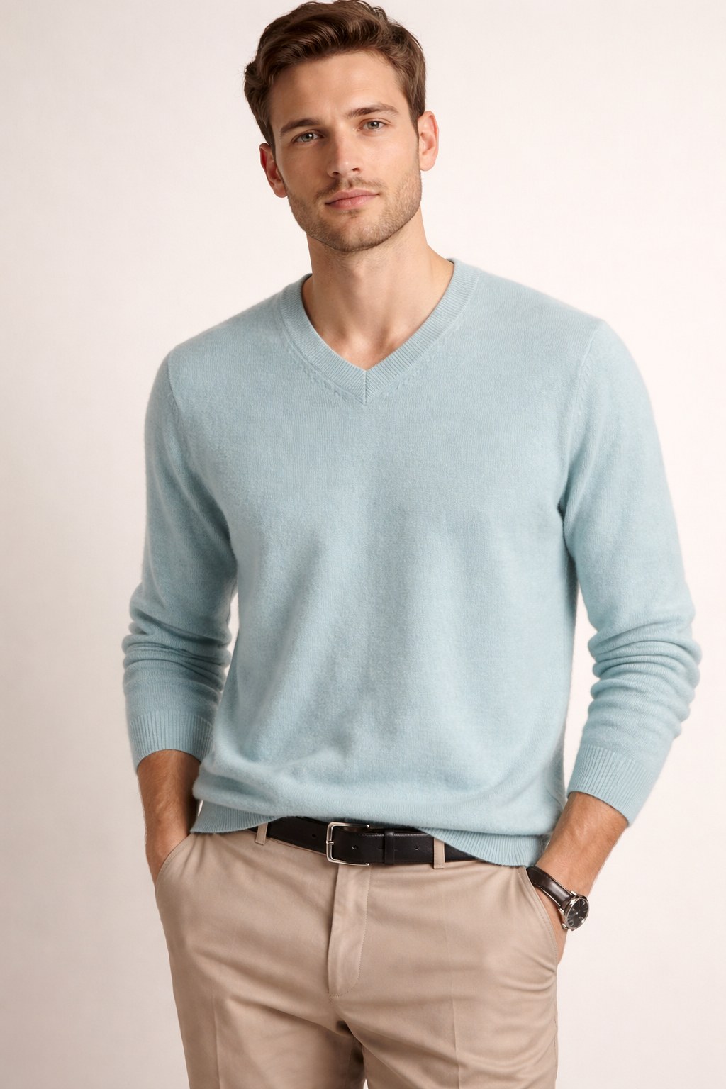 Men 100% Cashmere Vee Neck Pullover