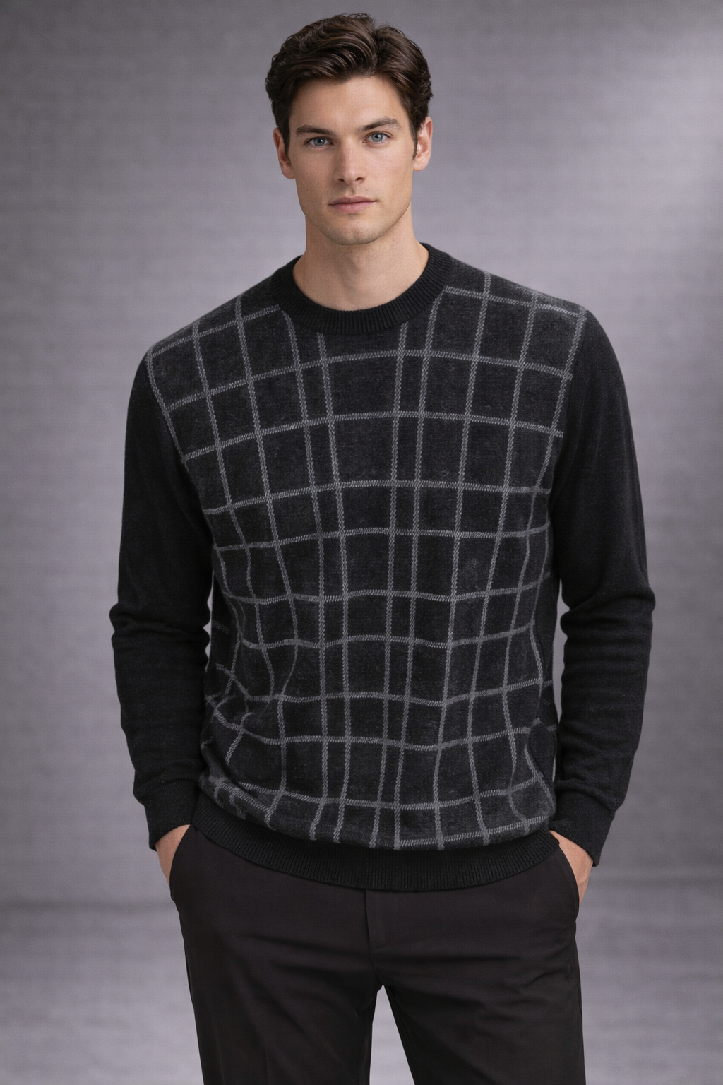 Fields Classics Pure Merino Crew Neck Pullover Square Pattern