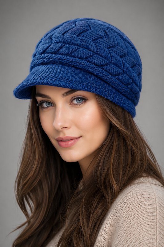 Ribbed Knit Beret Hat with Thermal Lining