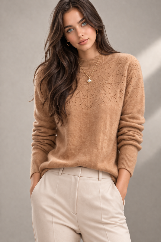 Pure Wool Mock Neck Half Pattern Knit on Australia