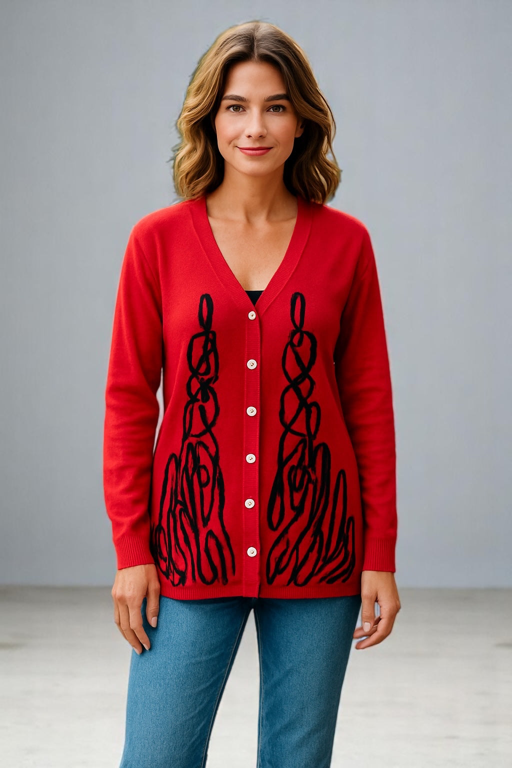 Sovrano pure cotton Red cardigan v neck only in size S