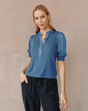 BELLA DAHL SHORT SLEEVE PLACKET MIXED SHIRT