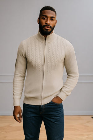 ANSETT GOLD FULL ZIP HALF CABLED WiTH LINED POCKETS