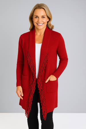 Open Cardigan with Tassel and Pockets