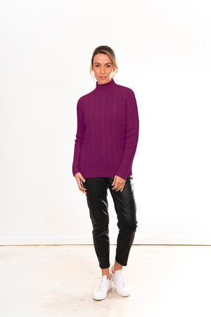 HIGH CREW NECK PULLOVER WITH CABLES