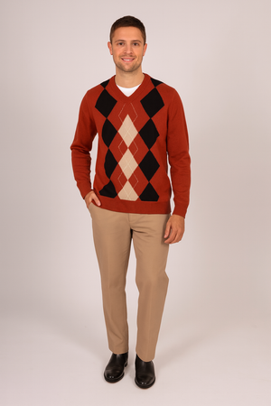 V- neck Argyle Cashmere / Merino