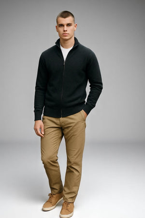MEN LONG SLEEVE WITH 2 WAY ZIP POINTELLE CARDIGAN