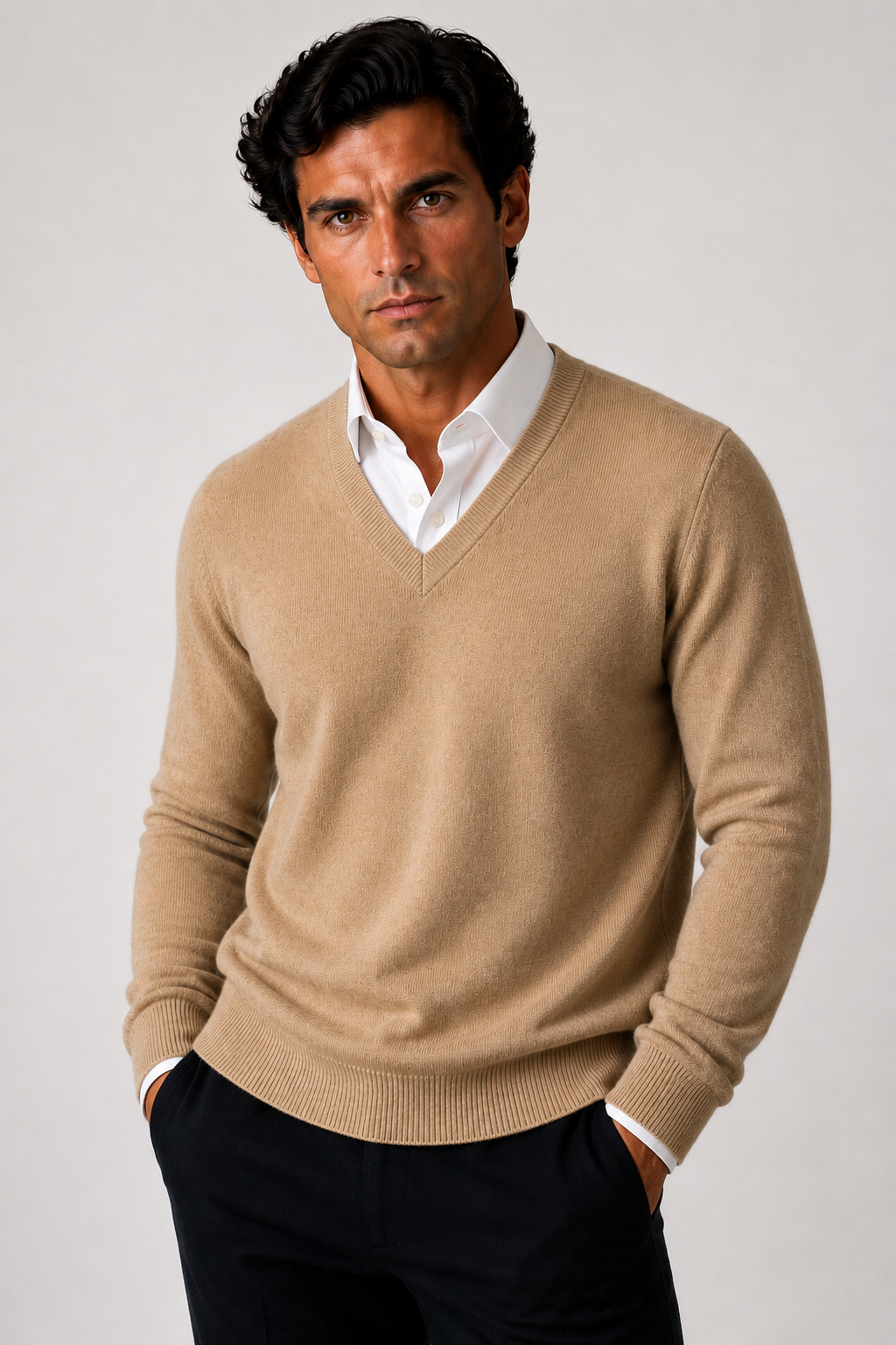MERINO / CASHMERE ESSENTIAL VEE NECK PULLOVER